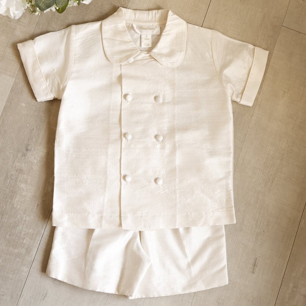 Strasburg RARE Heirloom Boys Ivory Dupioni Silk Dressy Short Set Ring Bearer